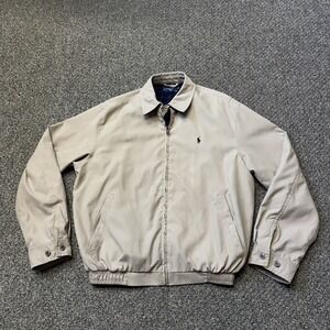 Mens Polo Ralph Lauren Harrington Jacket Beige Full Zip Windbreaker Size Small